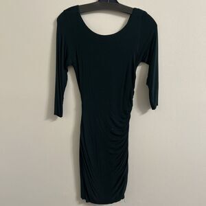 Bailey Dark Green Ruched Bodycon Dress 3/4 Sleeve Women’s Size Small Back Cutout